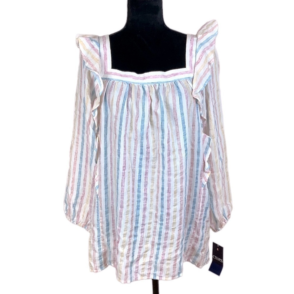 CHAPS STRIPED RUFFLES BLOUSE - Picture 2 of 9